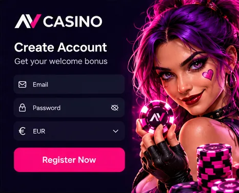 NV Casino sign-up form with email, password and currency fields